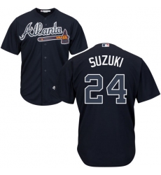 Youth Majestic Atlanta Braves #24 Kurt Suzuki Authentic Blue Alternate Road Cool Base MLB Jersey