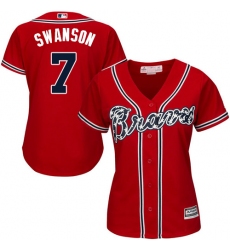 Women's Majestic Atlanta Braves #7 Dansby Swanson Authentic Red Alternate Cool Base MLB Jersey