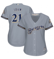 Women's Majestic Milwaukee Brewers #21 Travis Shaw Authentic Grey Road Cool Base MLB Jersey