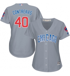 Women's Majestic Chicago Cubs #40 Willson Contreras Authentic Grey Road MLB Jersey