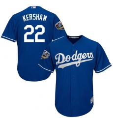 Youth Majestic Los Angeles Dodgers #22 Clayton Kershaw Authentic Royal Blue Cool Base 2018 World Series MLB Jersey