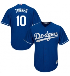 Youth Majestic Los Angeles Dodgers #10 Justin Turner Authentic Royal Blue Alternate Cool Base MLB Jersey