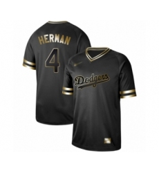 Men's Los Angeles Dodgers #4 Babe Herman Authentic Black Gold Fashion Baseball Jersey