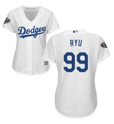 Women's Majestic Los Angeles Dodgers #99 Hyun-Jin Ryu Authentic White Home Cool Base 2018 World Series MLB Jersey