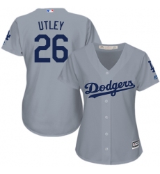 Women's Majestic Los Angeles Dodgers #26 Chase Utley Replica Grey Road Cool Base MLB Jersey