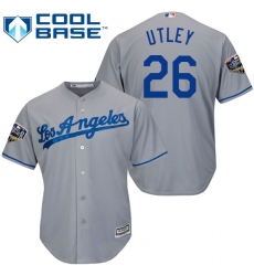 Youth Majestic Los Angeles Dodgers #26 Chase Utley Authentic Grey Road Cool Base 2018 World Series MLB Jersey
