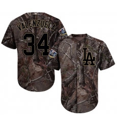 Men's Majestic Los Angeles Dodgers #34 Fernando Valenzuela Authentic Camo Realtree Collection Flex Base 2018 World Series MLB Jersey