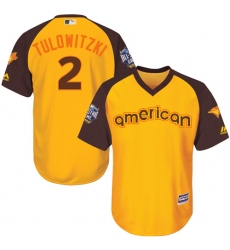 Youth Majestic Toronto Blue Jays #2 Troy Tulowitzki Authentic Yellow 2016 All-Star American League BP Cool Base MLB Jersey