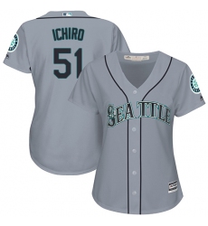 Women's Majestic Seattle Mariners #51 Ichiro Suzuki Replica Grey Road Cool Base MLB Jersey
