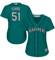 Women's Majestic Seattle Mariners #51 Ichiro Suzuki Replica Teal Green Alternate Cool Base MLB Jersey