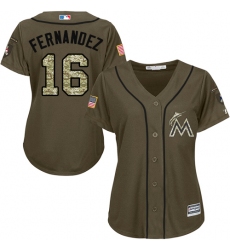 Women's Majestic Miami Marlins #16 Jose Fernandez Replica Green Salute to Service MLB Jersey