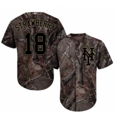 Men's Majestic New York Mets #18 Darryl Strawberry Authentic Camo Realtree Collection Flex Base MLB Jersey