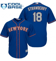 Youth Majestic New York Mets #18 Darryl Strawberry Authentic Royal Blue Alternate Road Cool Base MLB Jersey