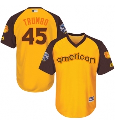 Youth Majestic Baltimore Orioles #45 Mark Trumbo Authentic Yellow 2016 All-Star American League BP Cool Base MLB Jersey