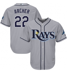 Youth Majestic Tampa Bay Rays #22 Chris Archer Authentic Grey Road Cool Base MLB Jersey