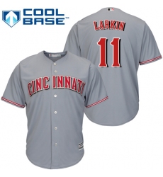 Youth Majestic Cincinnati Reds #11 Barry Larkin Authentic Grey Road Cool Base MLB Jersey