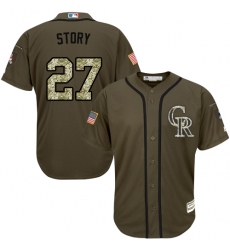 Youth Majestic Colorado Rockies #27 Trevor Story Authentic Green Salute to Service MLB Jersey