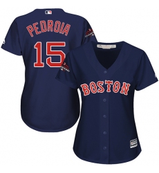 Women's Majestic Boston Red Sox #15 Dustin Pedroia Authentic Navy Blue Alternate Road 2018 World Series Champions MLB Jersey