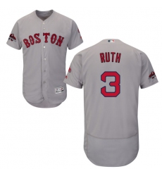 Men's Majestic Boston Red Sox #3 Babe Ruth Grey Road Flex Base Authentic Collection 2018 World Series Champions MLB Jersey