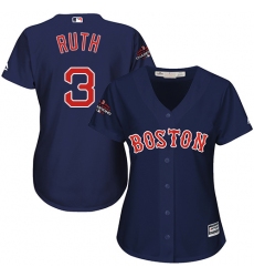 Women's Majestic Boston Red Sox #3 Babe Ruth Authentic Navy Blue Alternate Road 2018 World Series Champions MLB Jersey