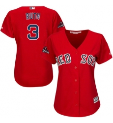 Women's Majestic Boston Red Sox #3 Babe Ruth Authentic Red Alternate Home 2018 World Series Champions MLB Jersey