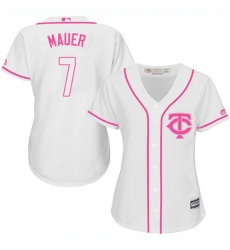 Women's Majestic Minnesota Twins #7 Joe Mauer Replica White Fashion Cool Base MLB Jersey