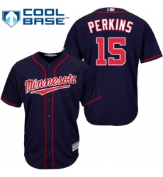 Youth Majestic Minnesota Twins #15 Glen Perkins Authentic Navy Blue Alternate Road Cool Base MLB Jersey
