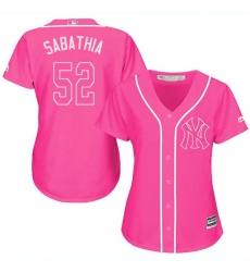 Women's Majestic New York Yankees #52 C.C. Sabathia Replica Pink Fashion Cool Base MLB Jersey