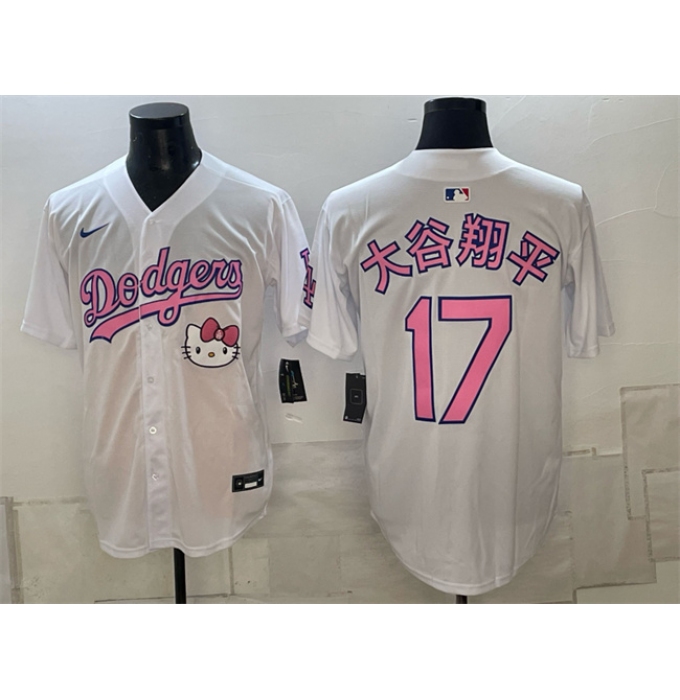 Men's Los Angeles Dodgers #17 大谷翔平 White Pink 2025 Hello Kitty Vapor Limited Stitched Baseball Jersey