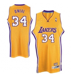 Men's Adidas Los Angeles Lakers #34 Shaquille O'Neal Authentic Gold Throwback NBA Jersey