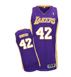 Men's Adidas Los Angeles Lakers #42 James Worthy Authentic Purple Road NBA Jersey