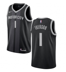 Men's Nike Detroit Pistons #1 Allen Iverson Swingman Black NBA Jersey - City Edition