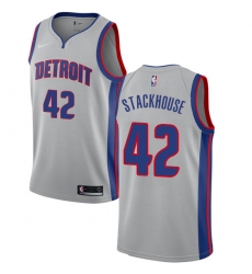 Youth Nike Detroit Pistons #42 Jerry Stackhouse Authentic Silver NBA Jersey Statement Edition