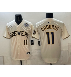 Men's Milwaukee Brewers #11 Jackson Chourio Cream 2026 NLCS Stitched Baseball Jersey