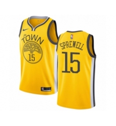 Men's Nike Golden State Warriors #15 Latrell Sprewell Yellow Swingman Jersey - Earned Edition