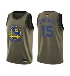 Youth Golden State Warriors #15 Latrell Sprewell Swingman Green Salute to Service 2019 Basketball Finals Bound Basketball Jersey