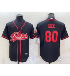 Men's San Francisco 49ers #80 Jerry Rice Black Color Rush With Patch Cool Base Stitched Baseball Jersey