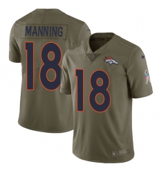 Men's Nike Denver Broncos #18 Peyton Manning Limited Olive 2017 Salute to Service NFL Jersey