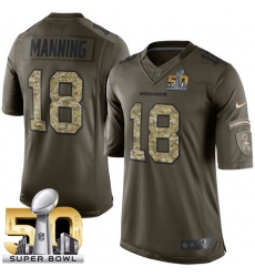 Youth Nike Denver Broncos #18 Peyton Manning Elite Green Salute to Service Super Bowl 50 Bound NFL Jersey