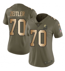 Women's Nike Cleveland Browns #70 Kevin Zeitler Limited Olive/Gold 2017 Salute to Service NFL Jersey