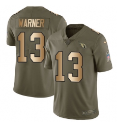 Men's Nike Arizona Cardinals #13 Kurt Warner Limited Olive/Gold 2017 Salute to Service NFL Jersey