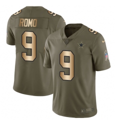 Youth Nike Dallas Cowboys #9 Tony Romo Limited Olive/Gold 2017 Salute to Service NFL Jersey
