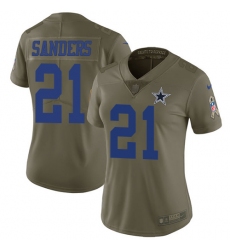 Women's Nike Dallas Cowboys #21 Deion Sanders Limited Olive 2017 Salute to Service NFL Jersey