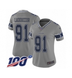 Women's Dallas Cowboys #91 L. P. Ladouceur Limited Gray Inverted Legend 100th Season Football Jersey
