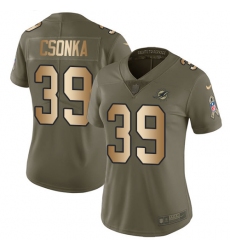 Women's Nike Miami Dolphins #39 Larry Csonka Limited Olive/Gold 2017 Salute to Service NFL Jersey
