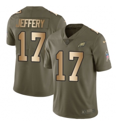 Men's Nike Philadelphia Eagles #17 Alshon Jeffery Limited Olive/Gold 2017 Salute to Service NFL Jersey