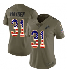 Women's Nike Detroit Lions #31 D.J. Hayden Limited Olive/USA Flag Salute to Service NFL Jersey
