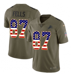 Youth Nike Detroit Lions #87 Darren Fells Limited Olive/USA Flag Salute to Service NFL Jersey