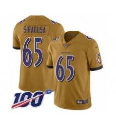 Men's Baltimore Ravens #65 Nico Siragusa Limited Gold Inverted Legend 100th Season Football Jersey