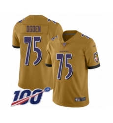 Men's Baltimore Ravens #75 Jonathan Ogden Limited Gold Inverted Legend 100th Season Football Jersey